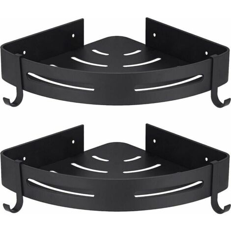Etagére Douche d'angle Noir sans Perage Rangement Salle de Bain Douche Accessoire Salle de Bain Support Porte Savon Douche Aucun Antirouille en Aluminium Lot de 2 avec Crochets