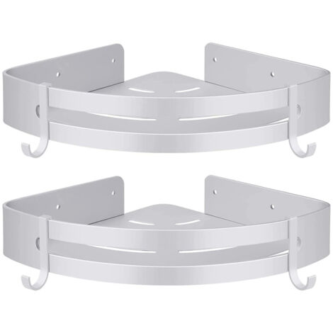 Etagère Douche D'Angle Sans Perçage Rangement Salle De Bain Douche Accessoire Salle De Bain Support Douche Aucun Antirouille En Aluminium Lot De 2 Blanc Avec Crochets