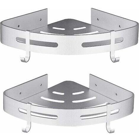Etagère Douche d'angle sans Perçage Rangement Salle de Bain Douche Accessoire Salle de Bain Support Porte Savon Douche Aucun Antirouille en Aluminium Lot de 2 Argent Avec Crochets(Argent)