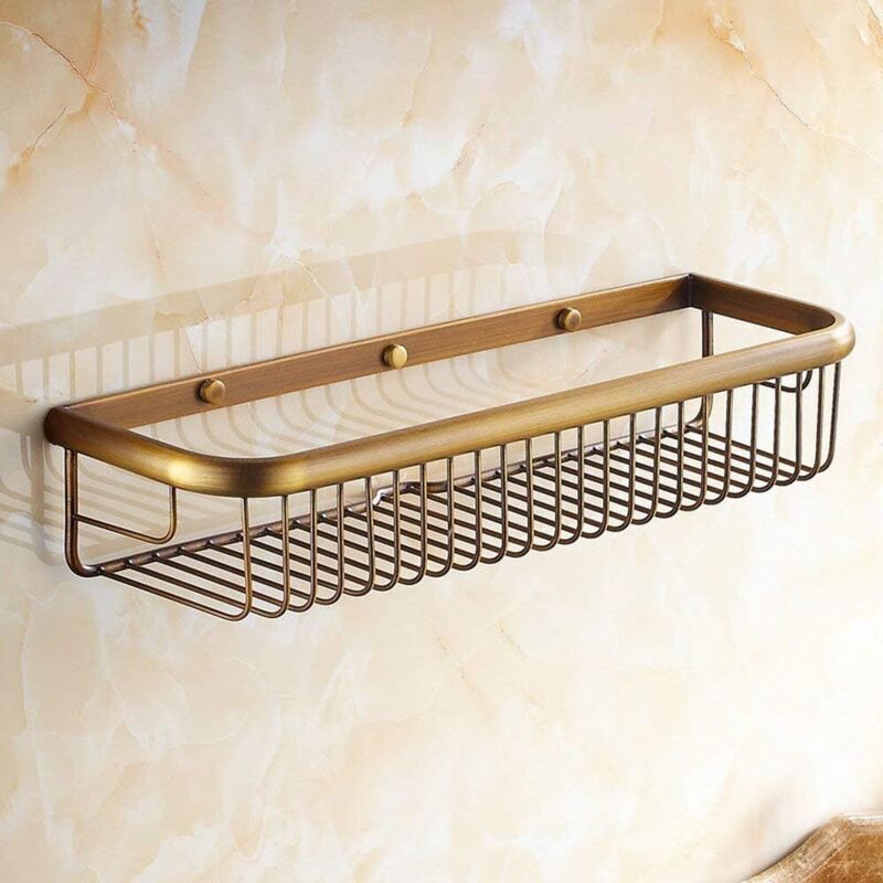 Étagère douche en laiton antirouille (45 cm), vis cachées, murale, usage salle de bain/cuisine, finition bronze