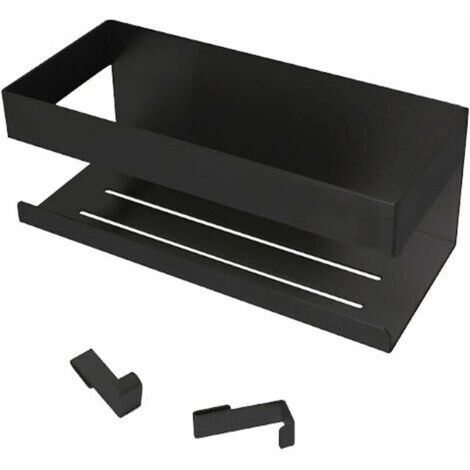 Etagere Douche, Étagère Douche Sans Percage, Étagère Salle de Bain Inox, Rangement Douche, Adhésif Pose Serviteur de Douche pour Shampooing, avec Lot de 2 Crochets, Noir Mat