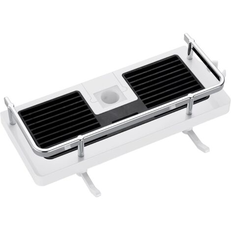 Étagère Douche Porte Savon Douche Salle De Bain Rangement Douche sans Percage avec Porte Savon Douche, Crochets et Porte Serviette Murale Antirouille Auto-adhésif Support Blanc Lot de 1