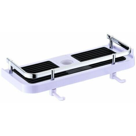 Étagère Douche pour Colonne/Barre de Douche,Etagère Serviteur de Douche avec Support Pomme Douche,Panier Rangement Salle de Bain Tablette de Douche sans Perçage,Plastique Shower Shelf (Blanc )