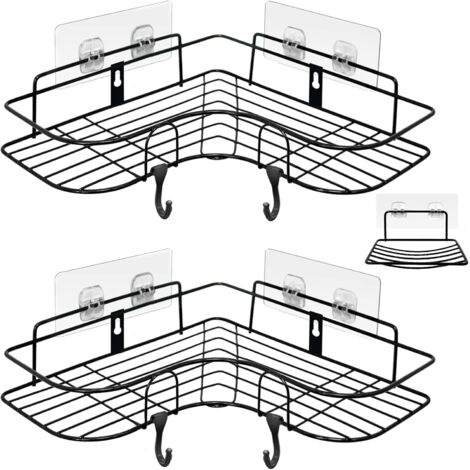 Etagere Douche sans Percage - 2 Pack d'Organisateurs de Salle de Bain avec Porte Savon, étagère de Rangement Adhésive pour Produits de Toilette, Rangement Salle de Bain, Noir