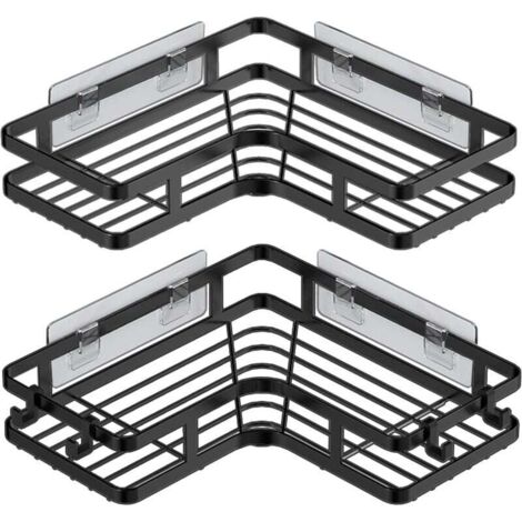 Etagere Douche Sans Percage d'angle, 2 Pièces Etagere Rangement Salle De Bain Douche Angle avec 4 Crochets, Support Gel Douche Salle De Bain, Porte Shampoing Douche.