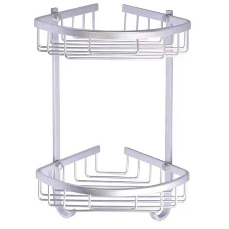 Etagere Douche sans Percage d'angle - Etagere Salle de Bain sans Percage Angle - Adhesif Étagère Rangement Salle de Bain , Murale , Aluminium , 2 Niveau Organisateur Salle de Bain Argent Mat