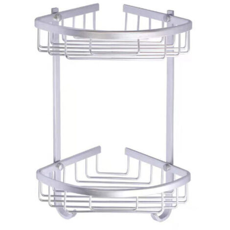 Etagere Douche sans Percage d'angle - Etagere Salle de Bain sans Percage Angle - Adhesif Étagère Rangement Salle de Bain , Murale , Aluminium , 2 Niveau Organisateur Salle de Bain Argent Mat
