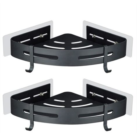 Etagere Douche sans Percage d'angle - Etagere Salle de Bain sans Percage Angle - Étagère Rangement Salle de Bain, Murale, Aluminium, Adhesif, 2 Pièces Organisateur Salle de Bain Noir