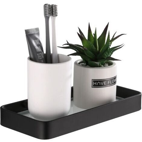 Étagère Douche sans Percage Etagere Murale Salle de Bain Caddy avec Rangement Organisateur Antirouille Aucun Dommage en Verre Trempé Aluminium Space pour Accessoires Cuisine 25cm Noir