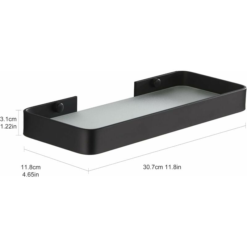 Tagère Douche sans Percage Etagere Murale Salle de Bain Caddy avec Rangement Organisateur Antirouille Aucun Dommage en Verre Trempé Aluminium Space