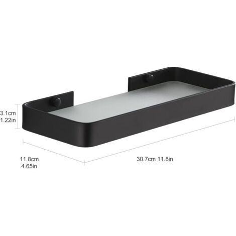 Étagère Douche sans Percage Etagere Murale Salle de Bain Caddy avec Rangement Organisateur Antirouille Aucun Dommage en Verre Trempé Aluminium Space pour Accessoires Cuisine 30cm Noir