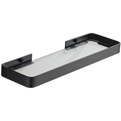 Étagère Douche sans Percage Etagere Murale Salle de Bain Caddy avec Rangement Organisateur Antirouille Aucun Dommage en Verre Trempé Aluminium Space pour Accessoires Cuisine 30cm Noir