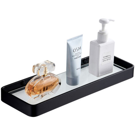 Étagère Douche sans Percage Etagere Murale Salle de Bain Caddy avec Rangement Organisateur Antirouille Aucun Dommage en Verre Trempé Aluminium Space pour Accessoires Cuisine 30cm Noir