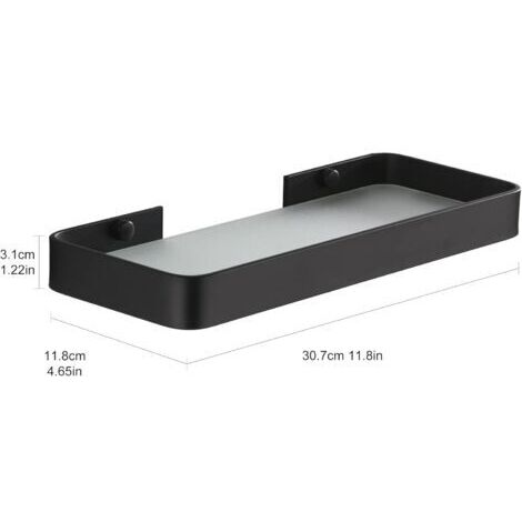 Étagère Douche sans Percage Etagere Murale Salle de Bain Caddy avec Rangement Organisateur Antirouille Aucun Dommage en Verre Trempé Aluminium Space pour Accessoires Cuisine 30cm Noir