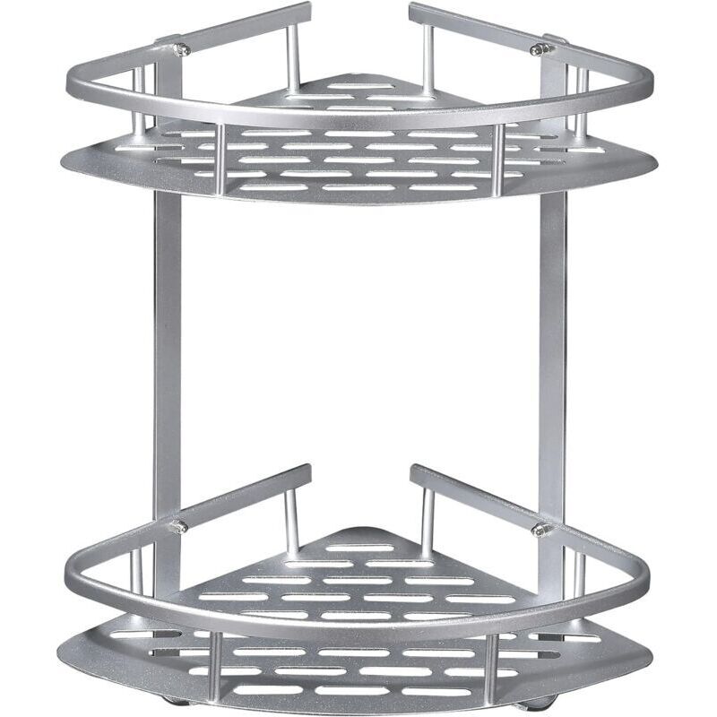 Etagere Douche Sans Percage, Etagere Salle de Bain Aluminium, Rangement Douche Antirouille, Etagere Angle Salle de Bain avec 2 crochets