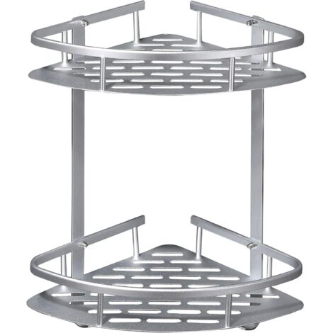 Etagere Douche Sans Percage, Etagere Salle de Bain Aluminium, Rangement Douche Antirouille, Etagere Angle Salle de Bain avec 2 crochets