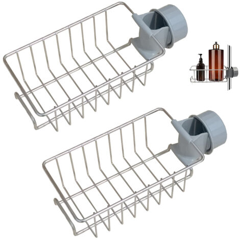 Étagère Douche Sans Percage Inox Argent Lot de 2, Étagère Salle de Bain Inoxydable pour Barre/Rail 18-27mm, Porte Savon/Shampooing Douche, Accessoire de rangement Cuisine
