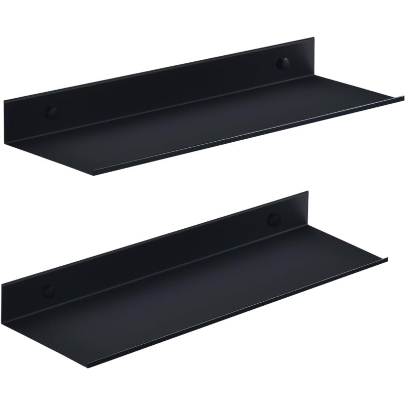 Etagere Douche Sans Percage, Metal Etagere Murale Noir Lot de 2, Etanche Etagere Salle de Bain 40CM, Moderne Étagère Flottante pour Salon Cuisine