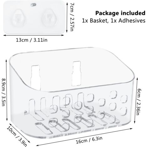 Etagère Douche, Serviteur de Douche Sans Perçage, Panier Salle de Bain Mural pour Salle de Bain et Cuisine, Plastique Transparent