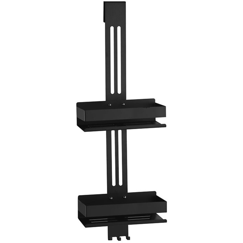 Rapanda – Étagère de douche suspendue en acier inoxydable SUS304 – Double couche avec crochets – Finition noir mat – Dimensions 70x30x10cm