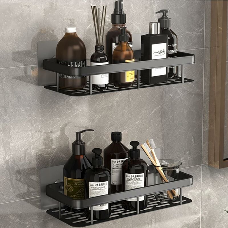 Etagere Douche,Rangement Douche Sans Percage,Panier Salle de Bain en Aluminium,Rangement Douche Noire,Porte Shampoing Douche,Etagere Sans Percer