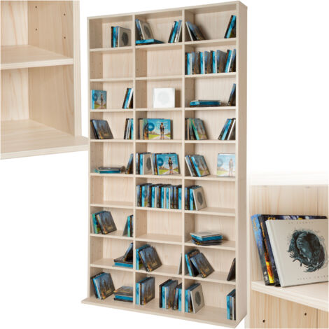 Tectake – Étagère murale réglable 180x102x23,5cm – 24 étagères ajustables – MDF placage bois hêtre – Pour 1080 CD/DVD – Design élégant