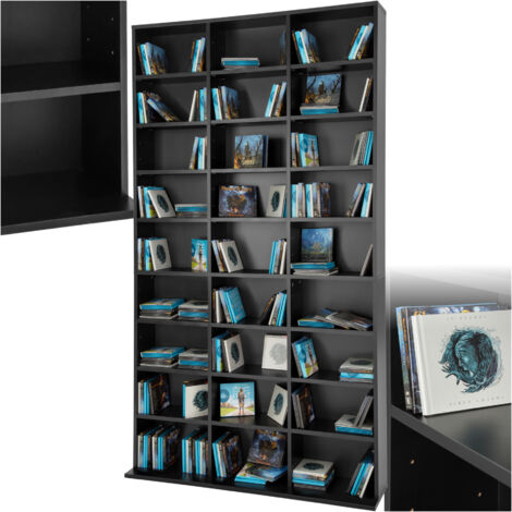 Tectake – Étagère bibliothèque noire 180x102x23,5cm – 24 étagères réglables – Capacité jusqu'à 1080 CD – Design moderne pour salon et bureau