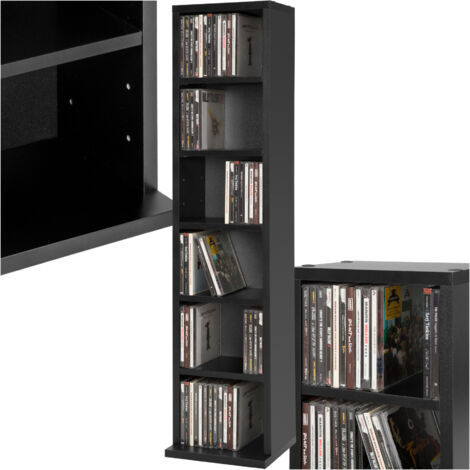 Tectake – Étagère bibliothèque réglable 90x21x20cm en MDF noir – Accueille jusqu'à 102 CD/DVD – Montage facile avec matériel inclus