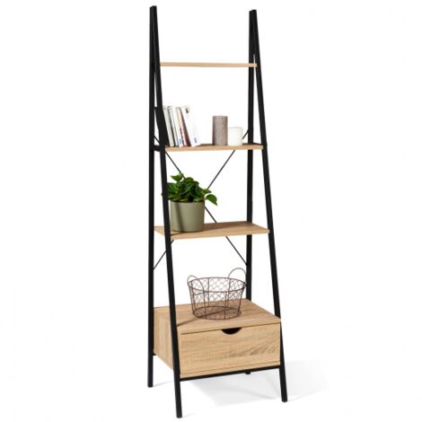 Etagère échelle 4 niveaux avec tiroir DETROIT design industriel - Multicolore