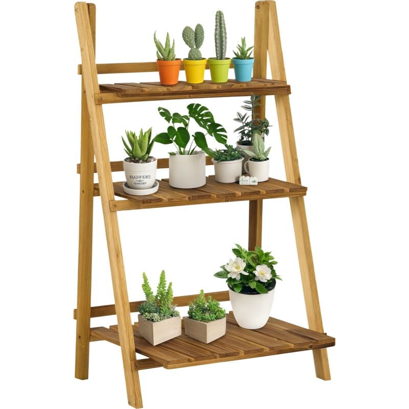 Etagère échelle à fleurs pliable 3 niveaux bois de sapin traité carbonisation