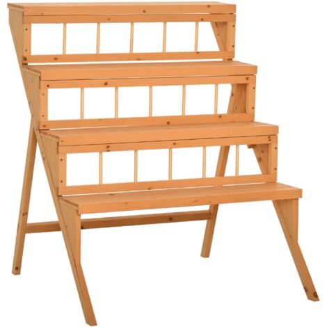 GIANTEX Étagère à Fleurs 7 Niveaux En Bois De Sapin - Support Plantes Extérieur Jardin - Meuble De Rangement Pour Balcon, Terrasse, Salon - 120x25x120 Cm - Naturel