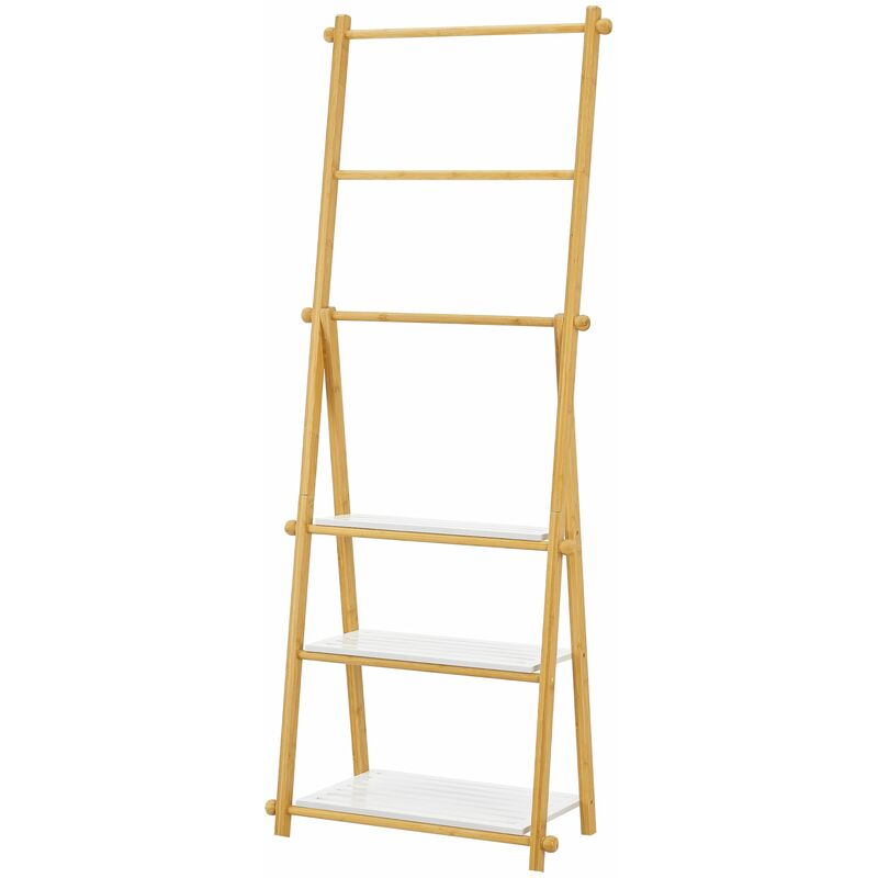 Tagère échelle avec porte-serviettes pour salle de bain 152 x 53 x 31 cm bambou