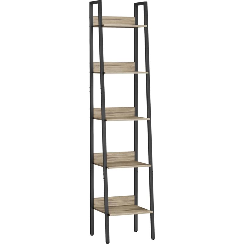 Tagère Échelle, Bibliothèque à 5 Niveaux, Meuble de Rangement sur Pieds, Bureau, Salon, Chambre, Cuisine, Style Industriel, Marron Camel et Noir