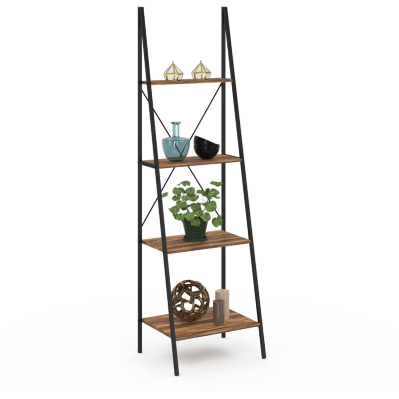 Etagère échelle 4 niveaux hawkins bois foncé design industriel 170 cm