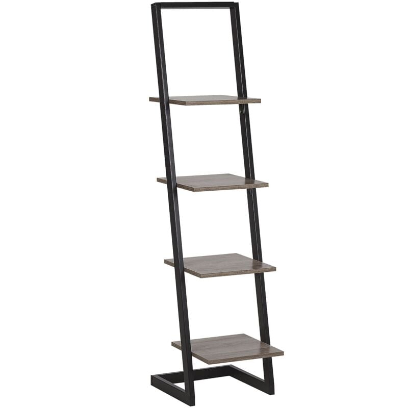 Beliani - Bibliothèque Étagère Design Échelle Effet Bois Foncé et Noir avec 4 Étagères Meuble de Rangement pour Salon Rétro Industriel et Moderne