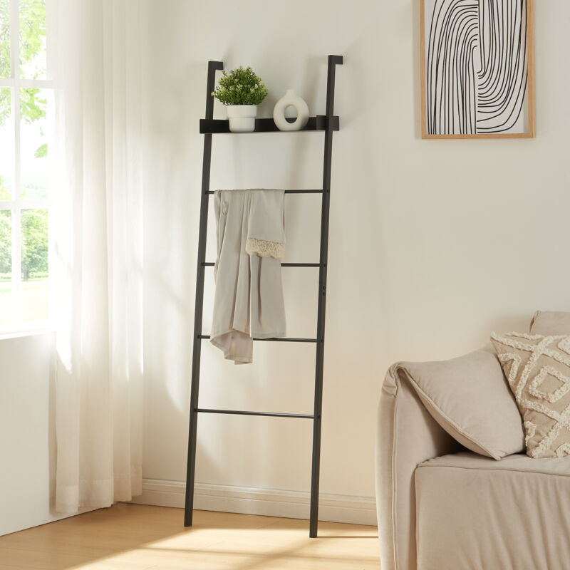 [en.casa] - tagère échelle Øksnes acier 160 x 50 x 28 cm noir