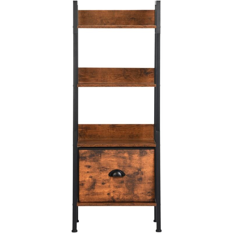 Étagère échelle sur Pied Rangement bibliothèque, Étagère de Rangement avec Placard, 3 Niveaux,Commode 1 tiroirs, 42.5 x 29 x 110 cm--Marron