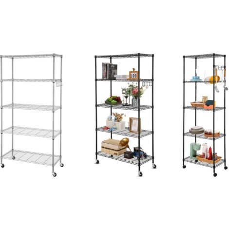 Etagère en acier à 5 niveaux 72 pouces Hauteur avec roues pour Cuisine Balcon Salle de séjour