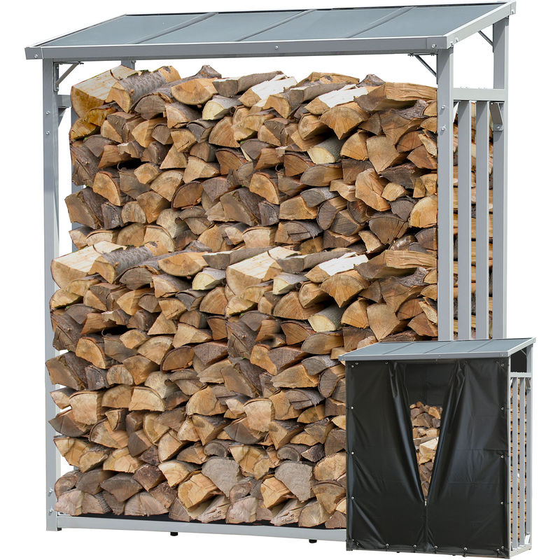 Tagère en Aluminium pour Bois de cheminée 130 x 70 x 185 cm 1,6 m³ avec protection contre les intempéries Noir