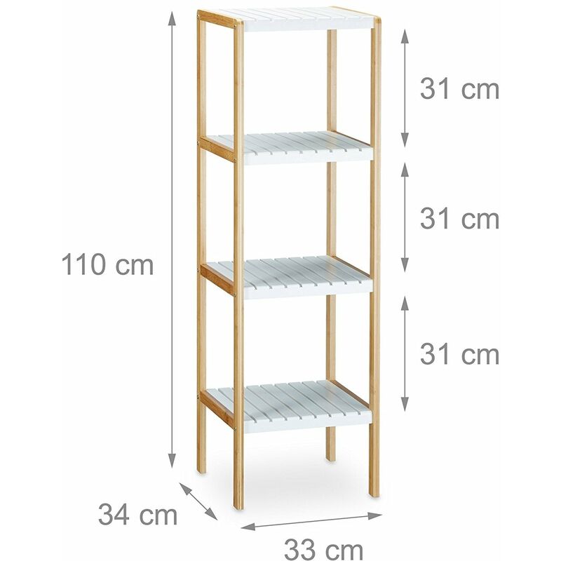 Tagère en bambou avec 4 Niveaux pour la salle de bain 110 cm