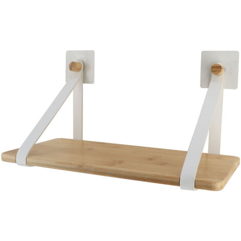 Étagère en Bambou avec lanières Blanc mat en simili cuir sur sticker - TENDANCE