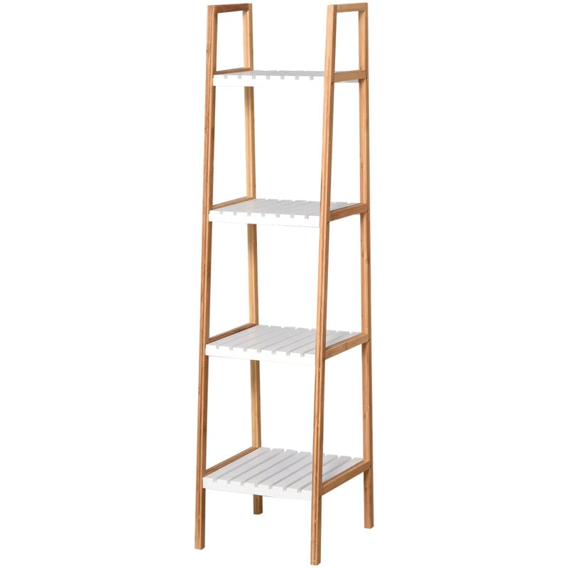 Etagère en bambou de salle de bain 4 niveaux à lattes dim. 35L x 36l x 138H cm bois pin blanc