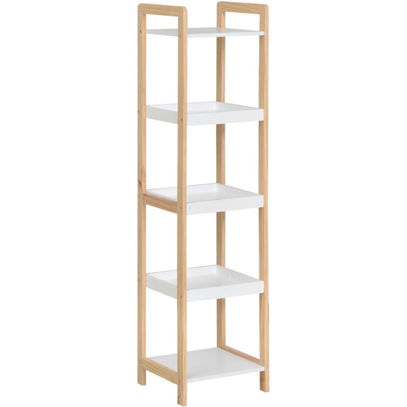 Etagère en bambou de salle de bain étagère debout 3 paniers + 2 étagères dim. 32L x 30l x 130H cm beige blanc