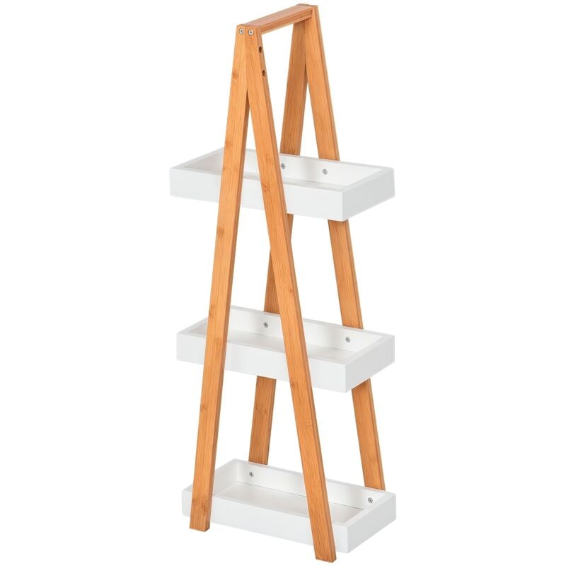 Etagère en bambou de salle de bain étagère debout 3 paniers dim. 30L x 18l x 81H cm bambou MDF blanc