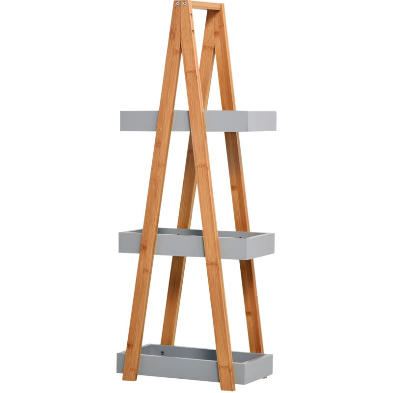 Etagère en bambou de salle de bain étagère debout 3 paniers dim. 30L x 18l x 81H cm bambou mdf gris