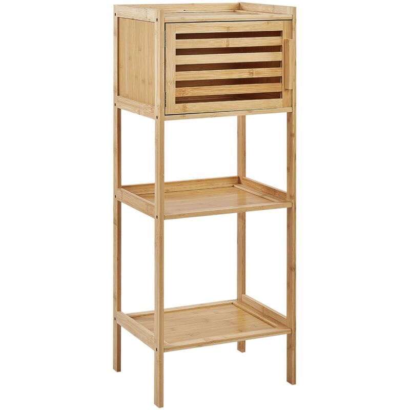 Etagère en Bambou Rangement Salle de Bain avec Porte Bois Clair Beckley