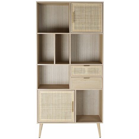 Etagère en bois de MDF et paulownia coloris naturel - Longueur 90 x profondeur 37 x hauteur 189 cm - PEGANE -