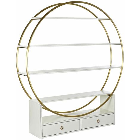 Etagère en bois de peuplier et métal coloris blanc / doré - Longueur 160 x profondeur 35 x hauteur 180 cm - PEGANE -