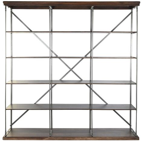 Etagère en bois de sheesham et métal coloris maroon, gris clair - Longueur 213 x Profondeur 43 x Hauteur 220 cm -PEGANE-