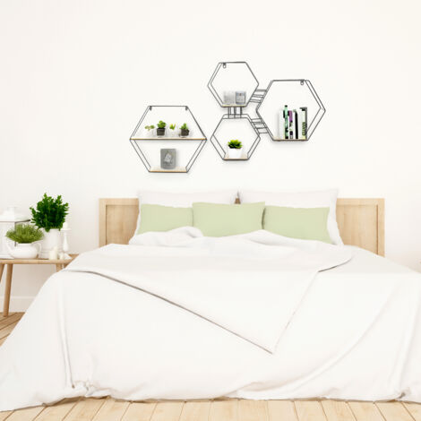 Etagère en bois et métal hexagonale 46 cm